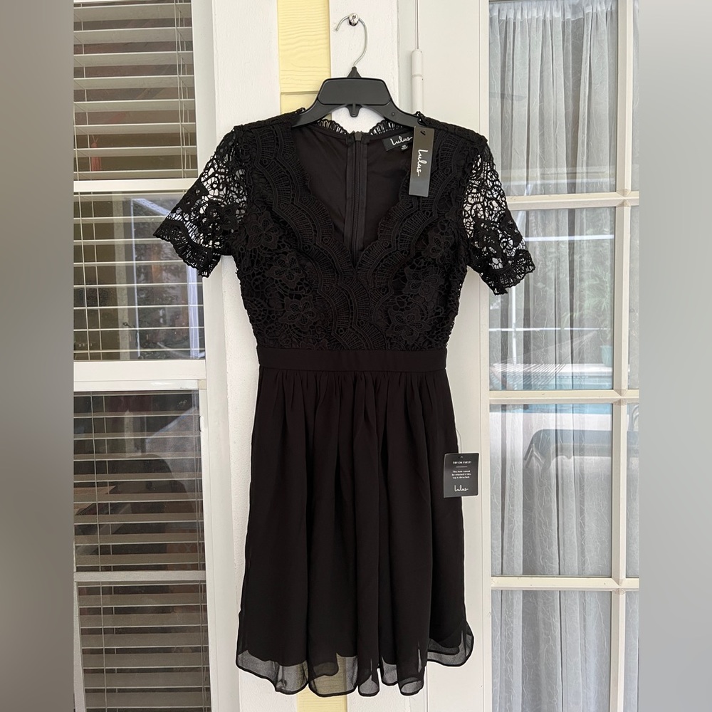 Lulu’s Angel in Disguise Black Lace Skater Dress NWT